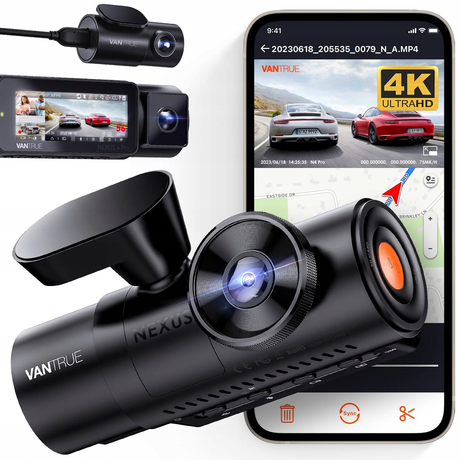 Aplikácia Vantrue N4PRO HDR s Wi-Fi GPS ovláda 3 kamery